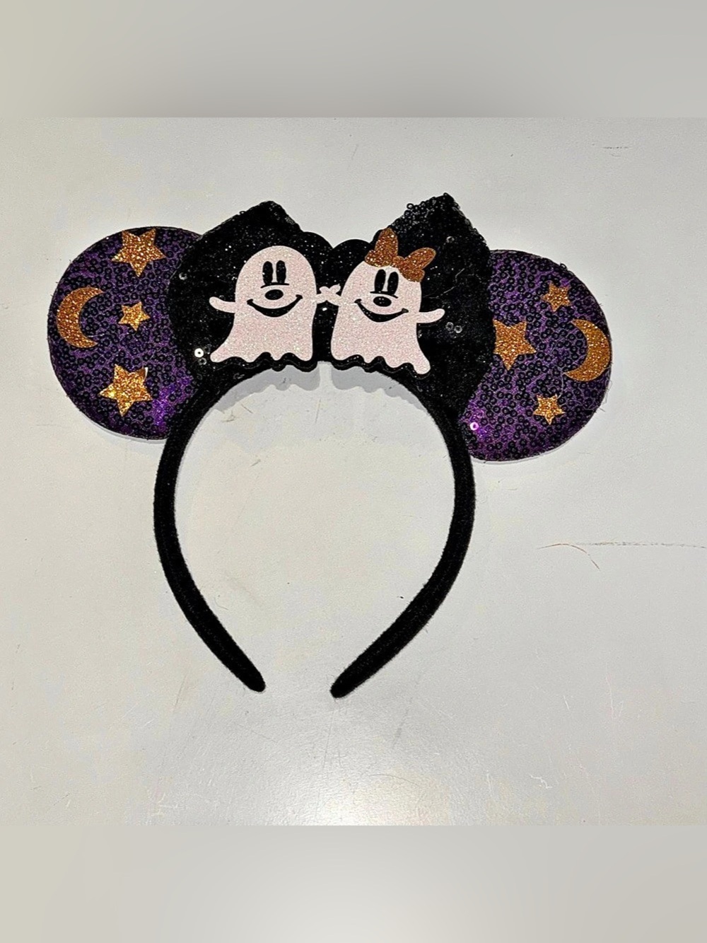 🌴 Purple & Black Ghost Sequin Mouse ears Headband - New